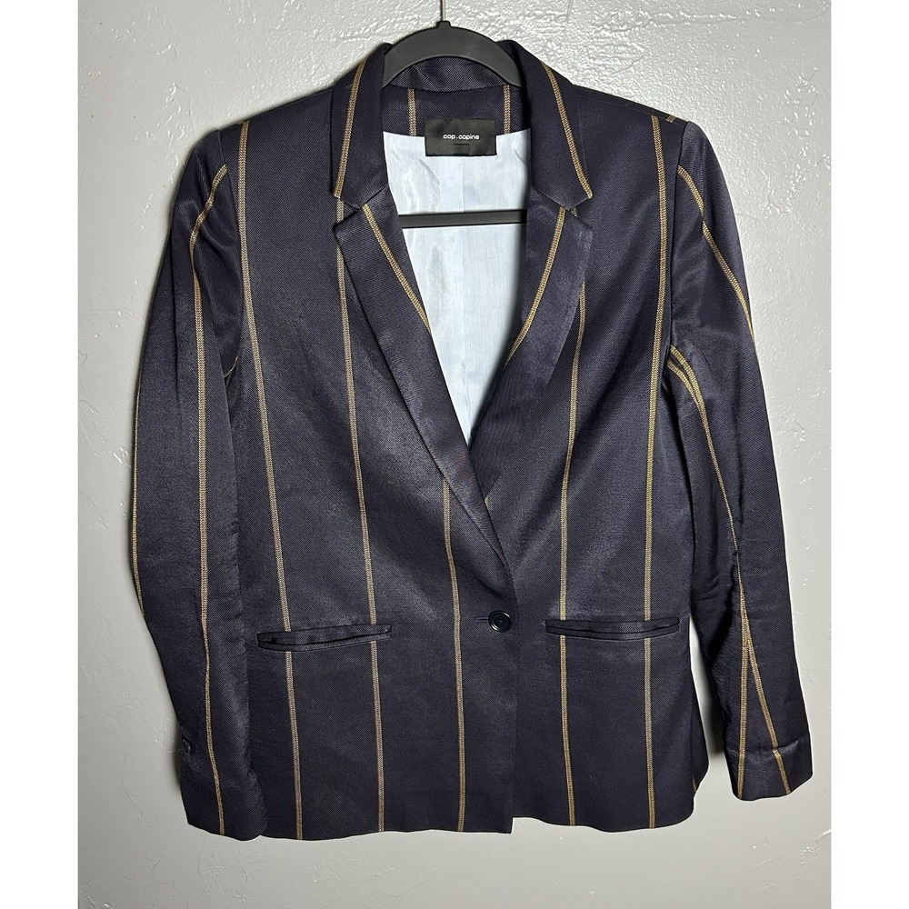 Women's Cop Copine Navy With Gold Stripes Blazer Lined Size Taille 38 Us Size M